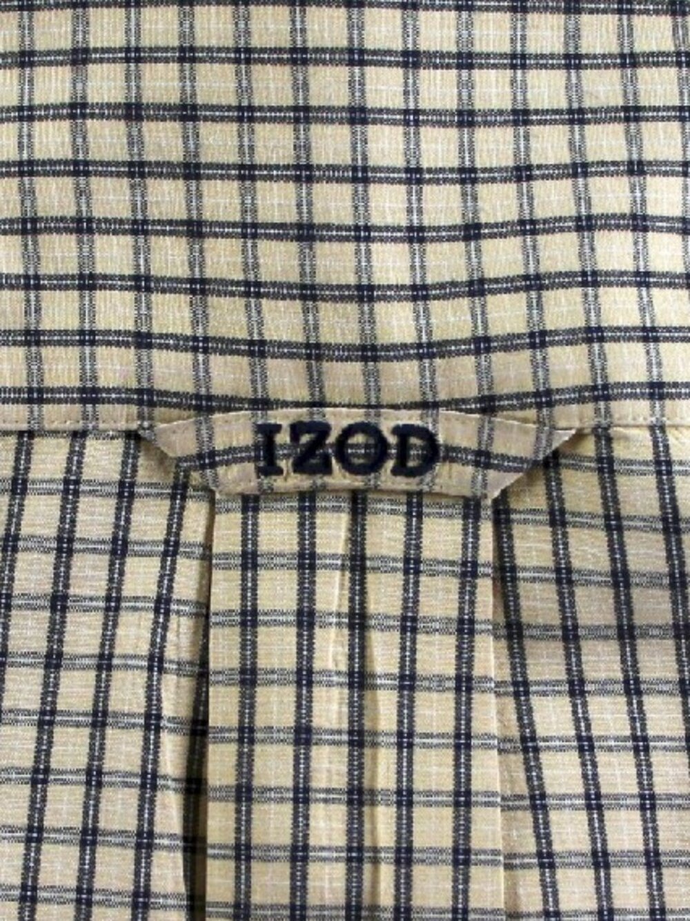 IZOD Cream & Navy Micro Tartan Plaid 100% Cotton Casual Shirt Button Down Collar - Picture 5 of 6